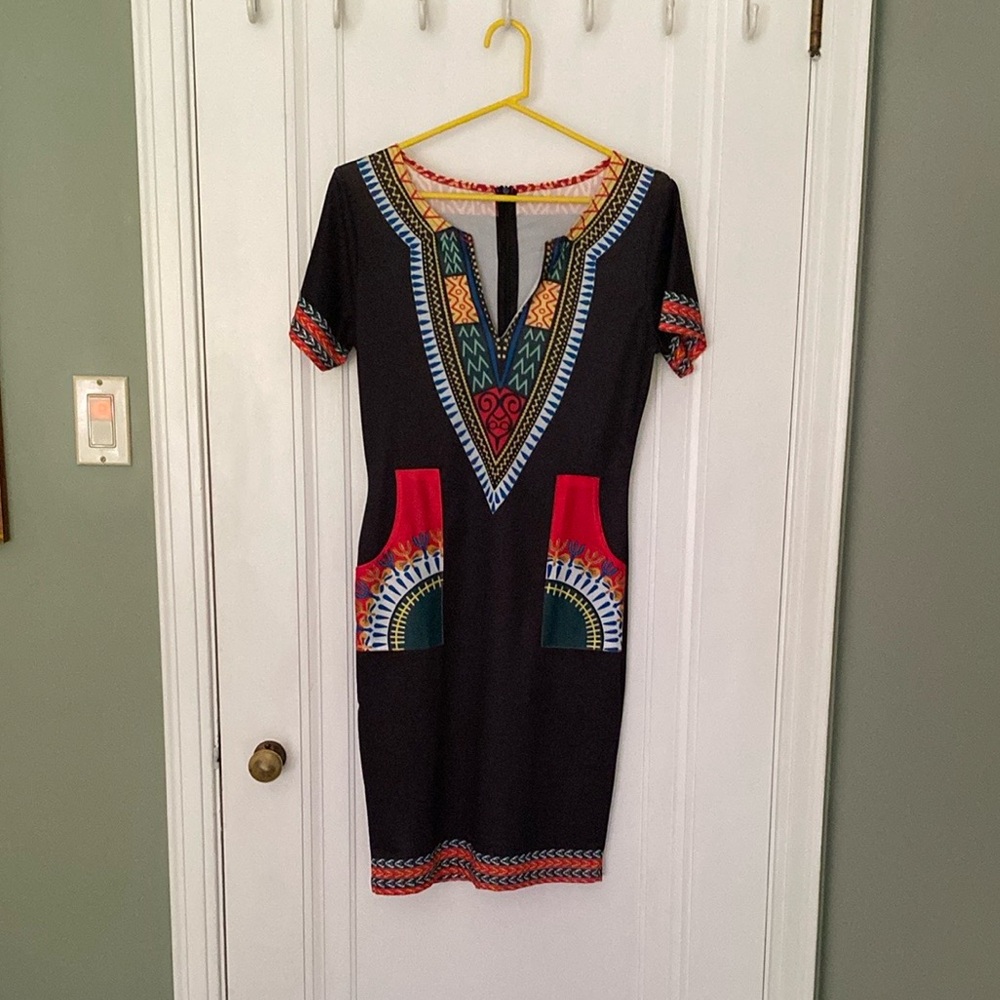 Black and Red Patterned Stretchy  Dress